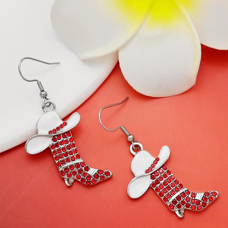 RechicGu Rhinestone Western Boots Earrings Cowgirl Cowboy Enamel Hat Bohemian Rodeo Boot Drop Dangle Earrings for Women - Image 3